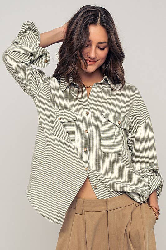 PINSTRIPE BUTTON-UP