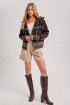 PLAID WIDE COLLAR KNIT JACKET