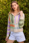 STRIPE COLOR BLOCK ZIP SWEATER