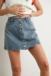 BUTTONED SCALLOP DENIM SKIRT