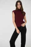 MOCK NECK SLEEVELESS SOLID RIBBED KNIT SWEATER