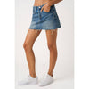 DISTRESSED HEM DENIM MINI SKIRT