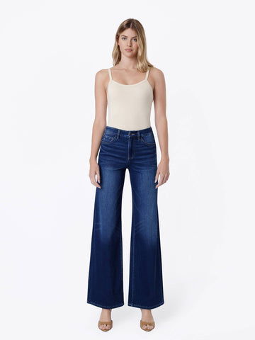 DARK WASH KNIT WIDE JEANS