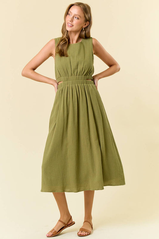 CUT-OUT WAIST MIDI DRESS