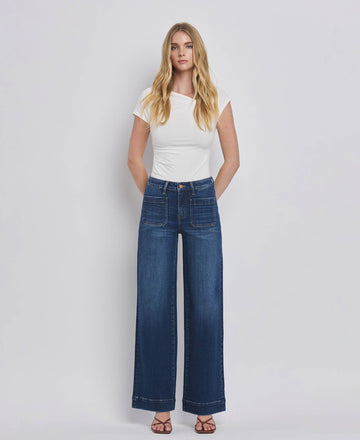 HIGH RISE PATCH POCKET JEANS