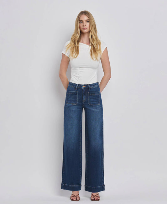 HIGH RISE PATCH POCKET JEANS