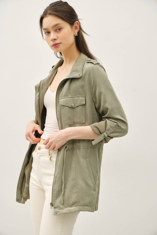 CINCHED WAIST SAFARI CARGO UTILITY JACKET