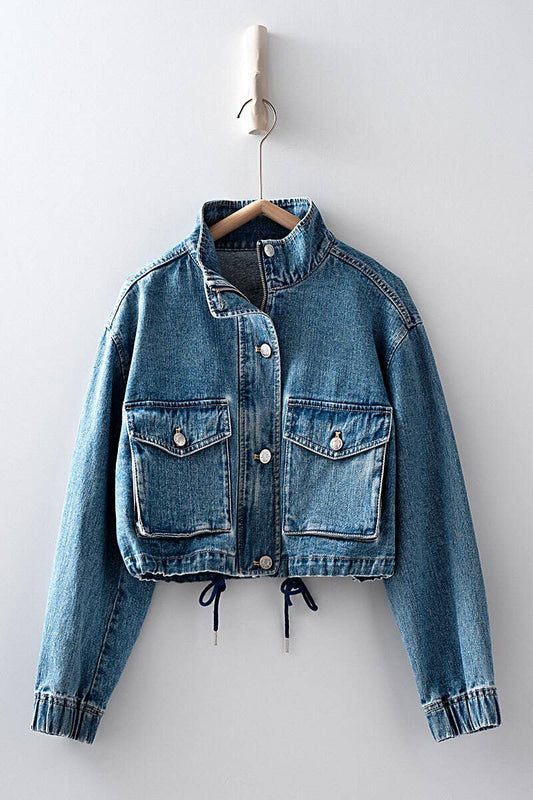 CROPPED DRAWSTRING DENIM JACKET