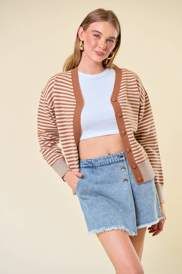 BUTTON-DOWN STRIPE SWEATER