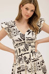 FLORAL LINE PRINT MINI DRESS
