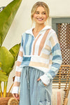 STRIPE COLOR BLOCK ZIP SWEATER
