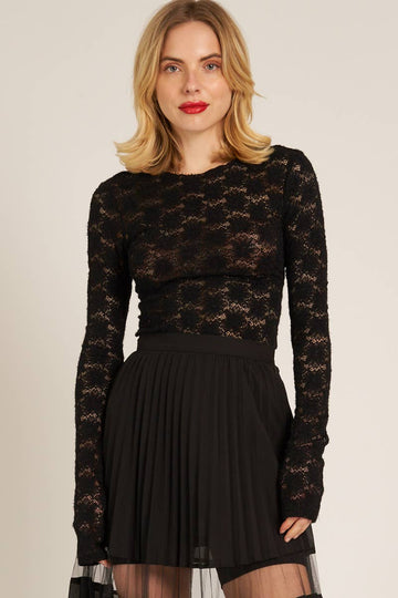 FLORAL LACE LONG SLEEVE MESH TOP