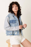 FRENCH TERRY SLEEVE DENIM JACKET