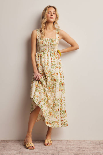 YELLOW FLORAL MIDI DRESS