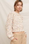 PUFFED SLEEVE CROPPED CONFETTI SWEATER