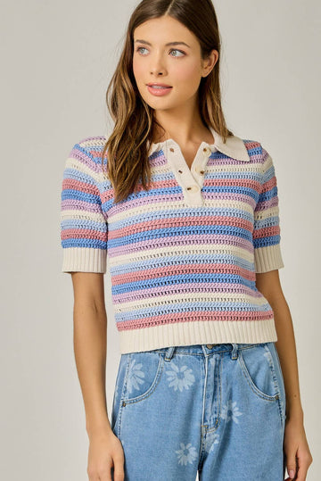 CROCHET STRIPE KNIT TOP