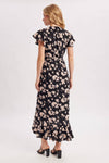 FLORAL RUFFLE WRAP MIDI DRESS