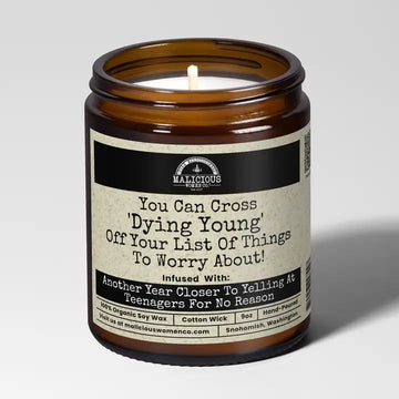 CROSS DYING YOUNG OFF YOUR LIST CANDLE