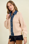 DENIM CONTRAST RIB CARDI