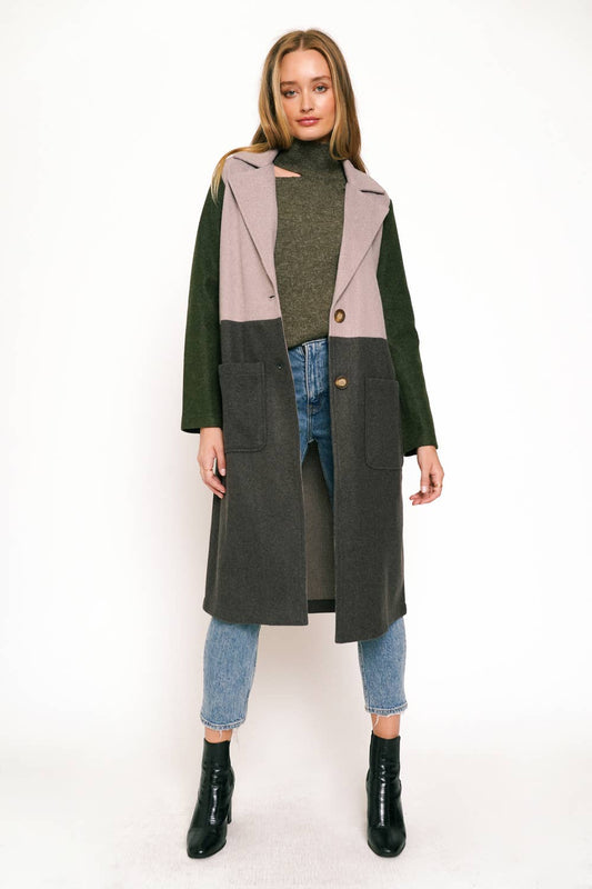 COLOR BLOCK LONG COAT