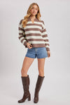 STRIPED COLLAR BOXY KNIT PULLOVER