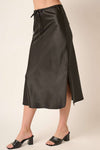 BLACK SATIN MIDI SKIRT