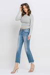MID RISE FRAYED HEM ANKLE JEANS