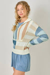 STRIPE COLOR BLOCK ZIP SWEATER