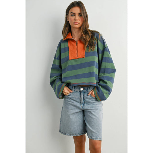 STRIPED QUARTER-ZIP SWEATSHIRT