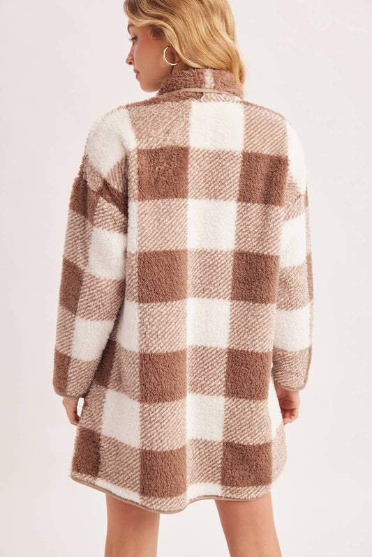 PLAID KNIT SHERPA JACKET