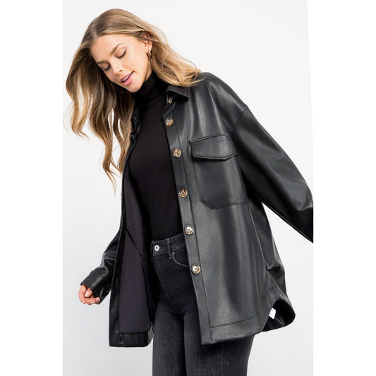LEATHER BUTTON UP JACKET