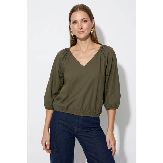 PUFF SLEEVE V NECK BLOUSE