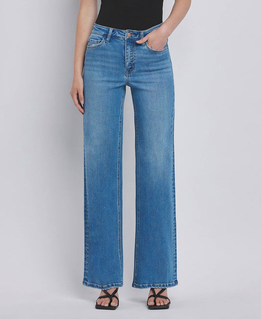 HIGH RISE MEDIUM WASH WIDE JEANS