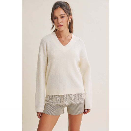 LACE TRIM BRUSHED SWEATER