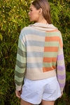 STRIPE COLOR BLOCK ZIP SWEATER
