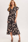 FLORAL RUFFLE WRAP MIDI DRESS