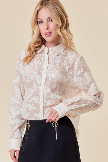 FLORAL SHEER JACUARD BLOUSE