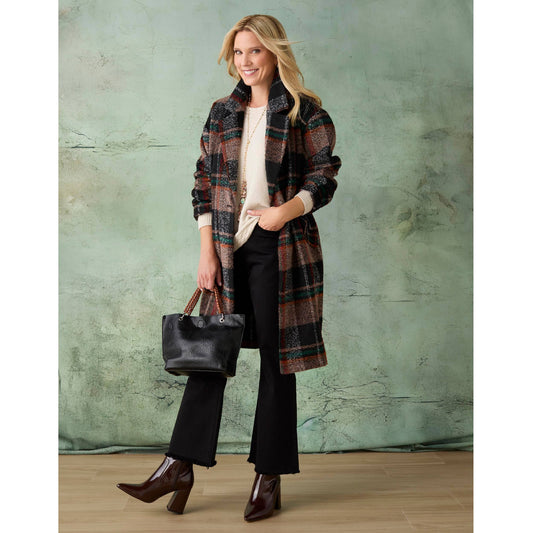 PLAID SINGLE BUTTON COAT