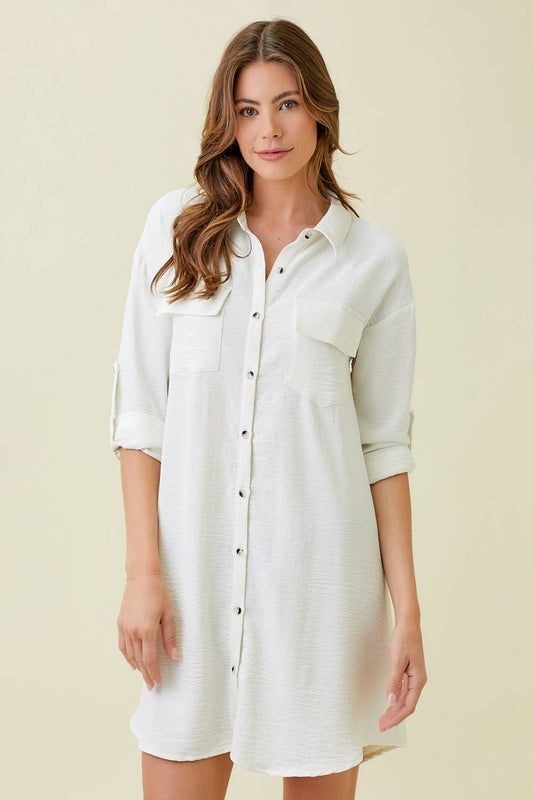 ROLLABLE TEXTURE SHIRT DRESS