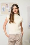 MOCK NECK SLEEVELESS SOLID RIBBED KNIT SWEATER
