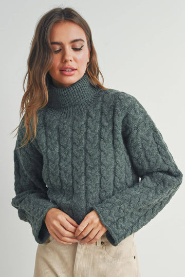 THICK BRAID TURTLENECK SWEATER