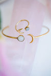 GEMSTONE SUN AND MOON OPEN BRASS BANGLE BRACELET