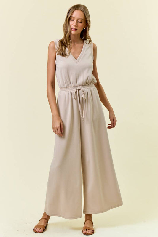 V-NECK WIDE LEG JUMPSUIT