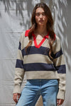 KNIT PULLOVER TOP CONTRAST COLLAR