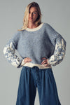 FLORAL EMBROIDERED KNIT SWEATER
