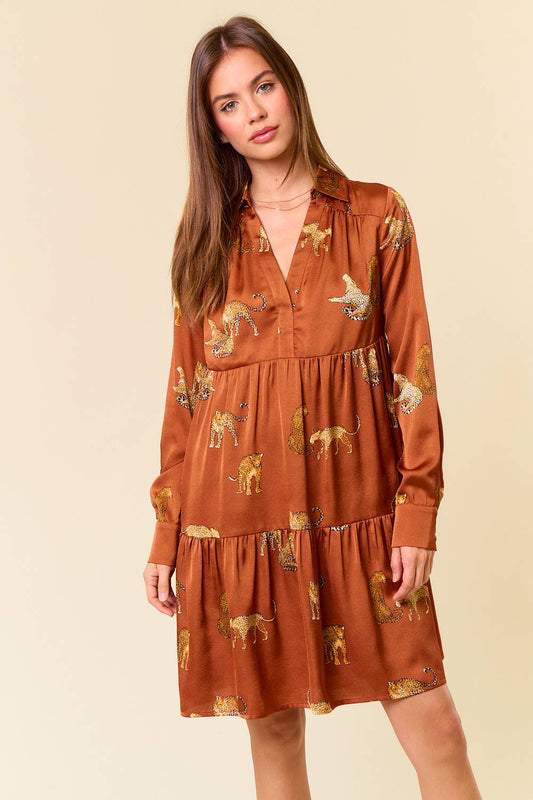 ANIMAL PRINTED TIERED MINI DRESS