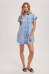 DENIM SHORT SLEEVE MINI DRESS