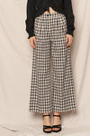 PLAID WIDE LEG PANTS WITH BACK ELASTIC