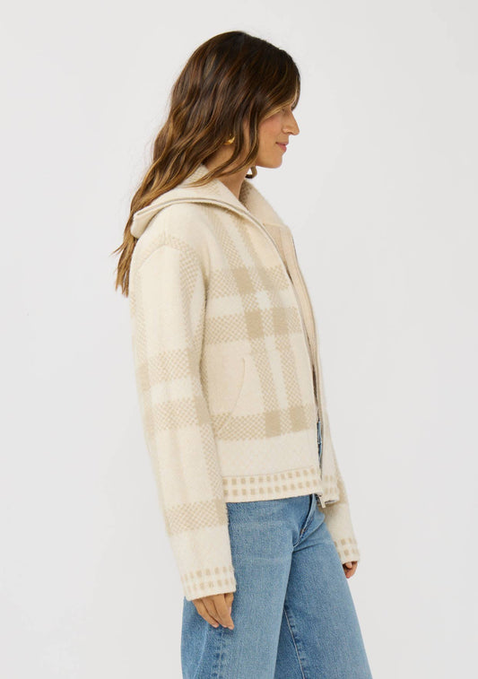 PLAID KNIT ZIP-UP BOMBER JACKET