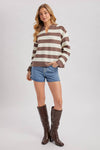STRIPED COLLAR BOXY KNIT PULLOVER